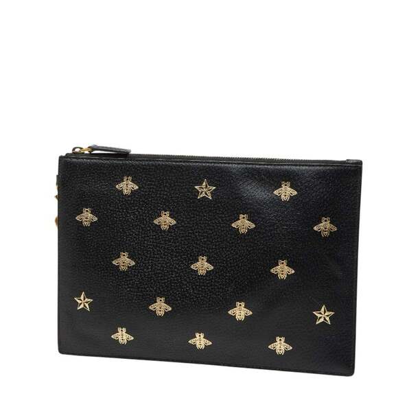 Gucci Beastar Clutch Bag/Second Bag 495066 Black/Gold Leather Women's GUCCI - Picture 2 of 10